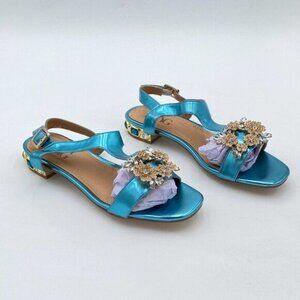 Blue Sandals for Women Summer Beach Sandals T-Strap Strap Shoes  Heel-height